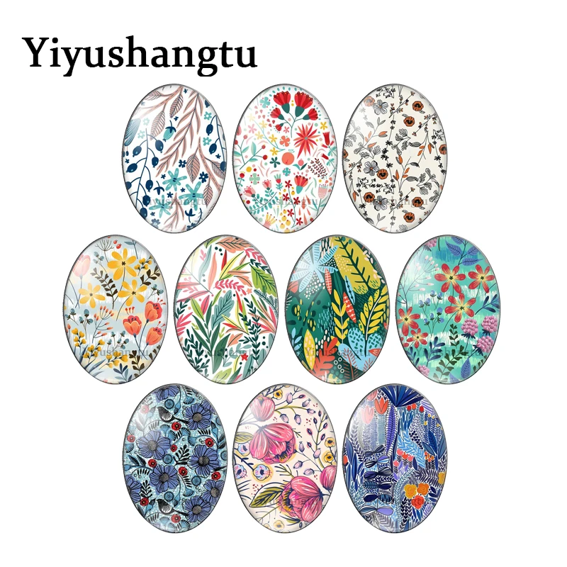 New wildflowers and grass colouful painting 13x18mm/18x25mm/30x40mm Oval photo glass cabochon flat back Making findings