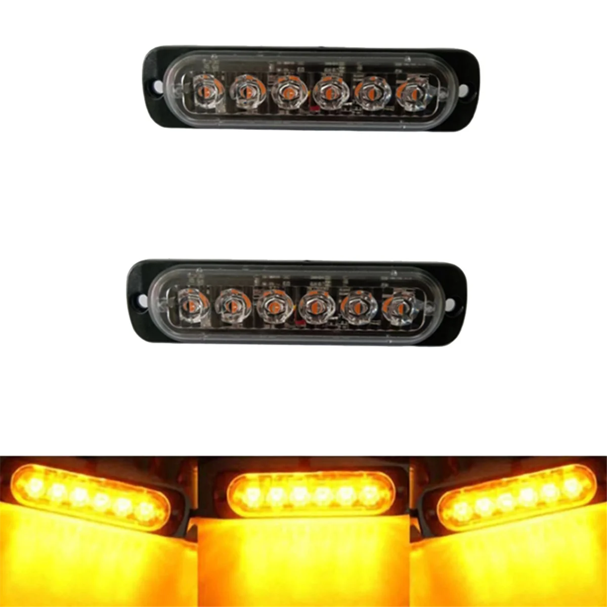 2Pcs LED Strobe Warning Light Strobe Grille Flashing Lightbar Truck Car Beacon Lamp Traffic Light 12V 24V Yellow Light