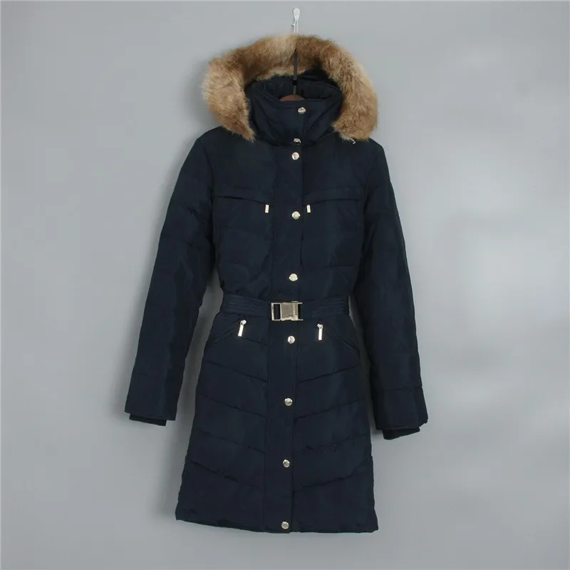 Plus Size Damen Herbst Winter Weiß Du Down Jaet Kapuzenpelzkragen Gürtel Mittellanger gepolsterter Mantel Thiened Commute Sle