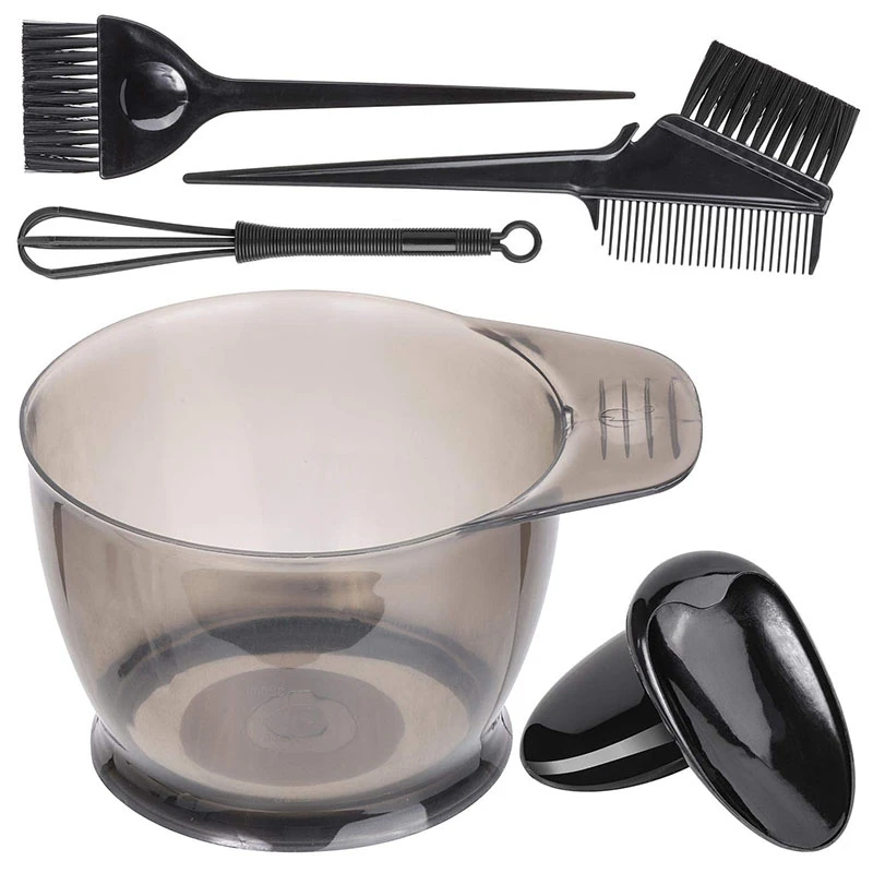 5 Pcs Professional Hair Dyeing Tool, Suitable For Salon And Home Hair Dyeing Brush Comb, Coloring Bowl, Dye Mixer Black