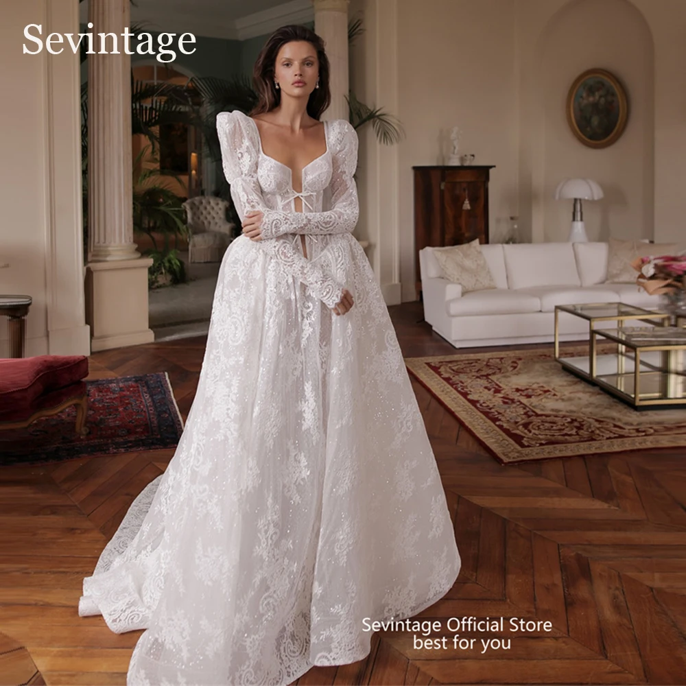 Robes de mariée en dentelle chérie exquise, manches longues bouffantes, patients de princesse, quelle que soit la ligne A, robe éducative personnalisée, priorité