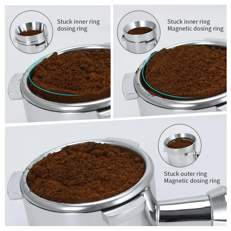 Pierścień dozujący kawę magnetyczny 51mm 53mm 58mm lejek do espresso ze stali nierdzewnej do Delonghi Breville Portafilter akcesoria baristy