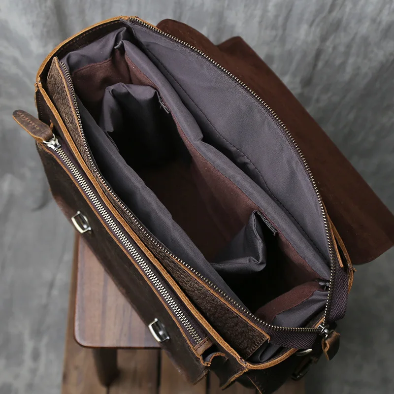 New Vintage Full-Grain Crazy Horse Leather Tote Men's Embossed Camera Messenger Bag Export-Grade Textured Shoulder Bag