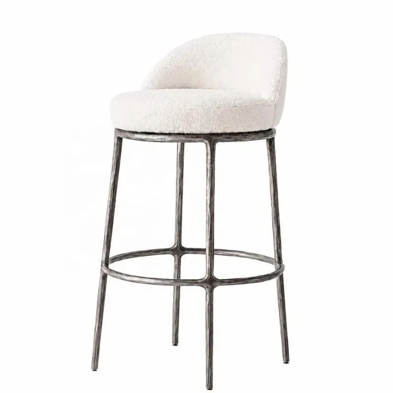Modern Luxury Hammered Metal Bar Stool with Fabric Cushion Iron Frame for Hotel Kitchen Projects