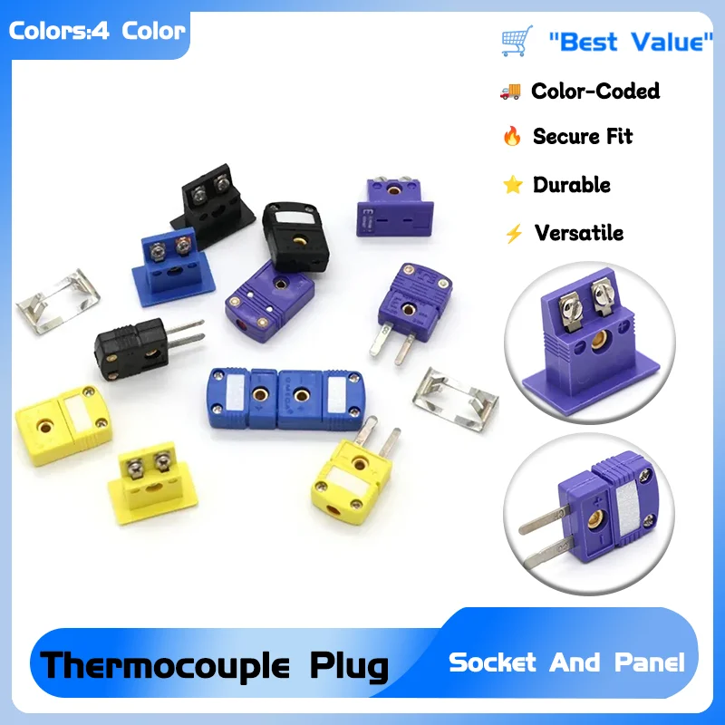 

Thermocouple Plugs and Sockets Sensor Panel Mount Thermocouple Miniature Socket & Plug WIre Connector 1Pcs K/T/J/E Type