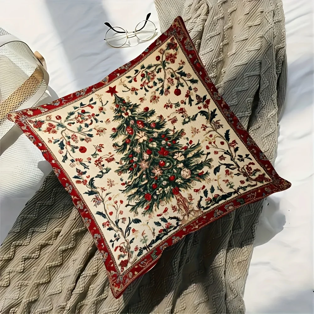1 Funda de almohada con tematici de tapiz navideño، patron festivo de azbol Vintage، acento Elegante para el hogar y regalo para #3