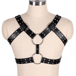 Men's Black Sexy Leather Set Vest Gay  Nightclub Rave Wear Flirting Full Body Bondage PU Leather Harness Man Underwear Tops