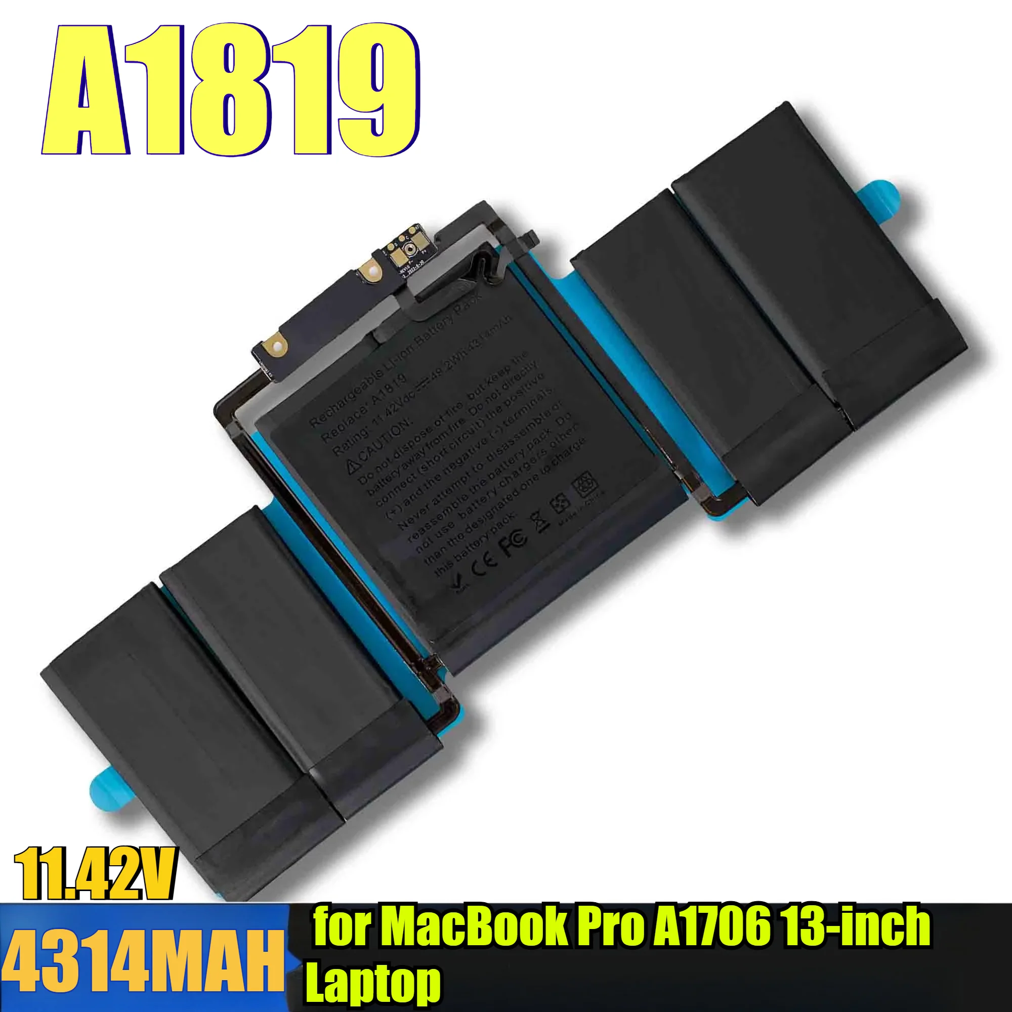 

Аккумулятор Li-Polymer A1819 повышенной емкости 4314 мАч для ноутбука MacBook Pro A1706 13 дюймов — сменный аккумулятор с защитой