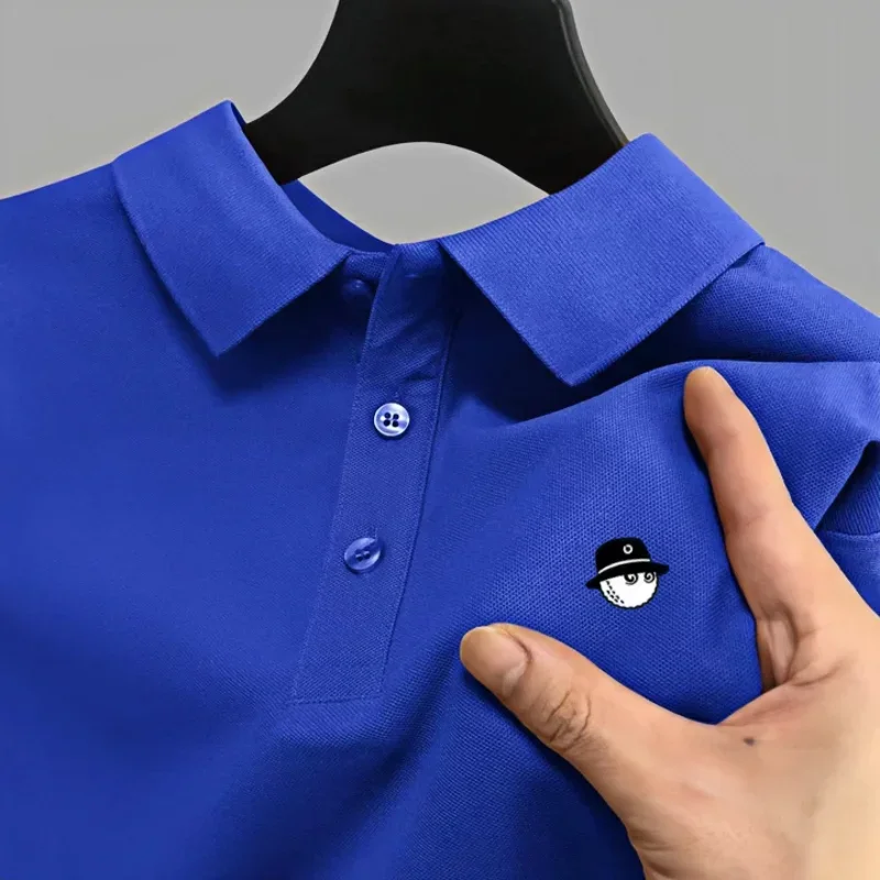 Herren Golf-Poloshirt mit kurzen Ärmeln, besticktes Oberteil, Sommer, neue einfarbige Polokragen-T-Shirts, bequem für den täglichen Freizeitgebrauch. – Detail 5
