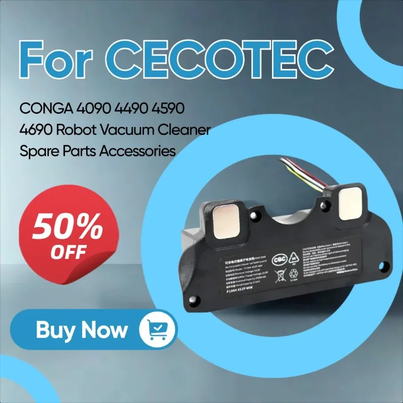 

New 14.4V 6500mAh Replacement Battery 18650 for CECOTEC CONGA 4090 4490 4590 4690 Robot Vacuum Cleaner Spare Parts Accessories