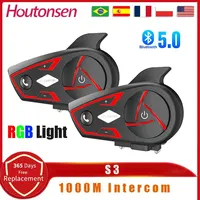 Houtonsen S3 casco de motocicleta Bluetooth intercomunicador inalámbrico impermeable 1000M interfono RGB Tri-color luz ambiente