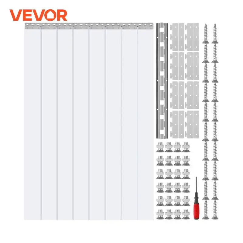 VEVOR Cortina de Tiras 122x244 cm Cortina de Puerta de PVC Transparente 8 Tiras de Plástico Espesor de 1,8 mm Soporte Resistente -20°C​ ~ 60°C​ para Puertas de Supermercados Tiendas Garajes Cocinas