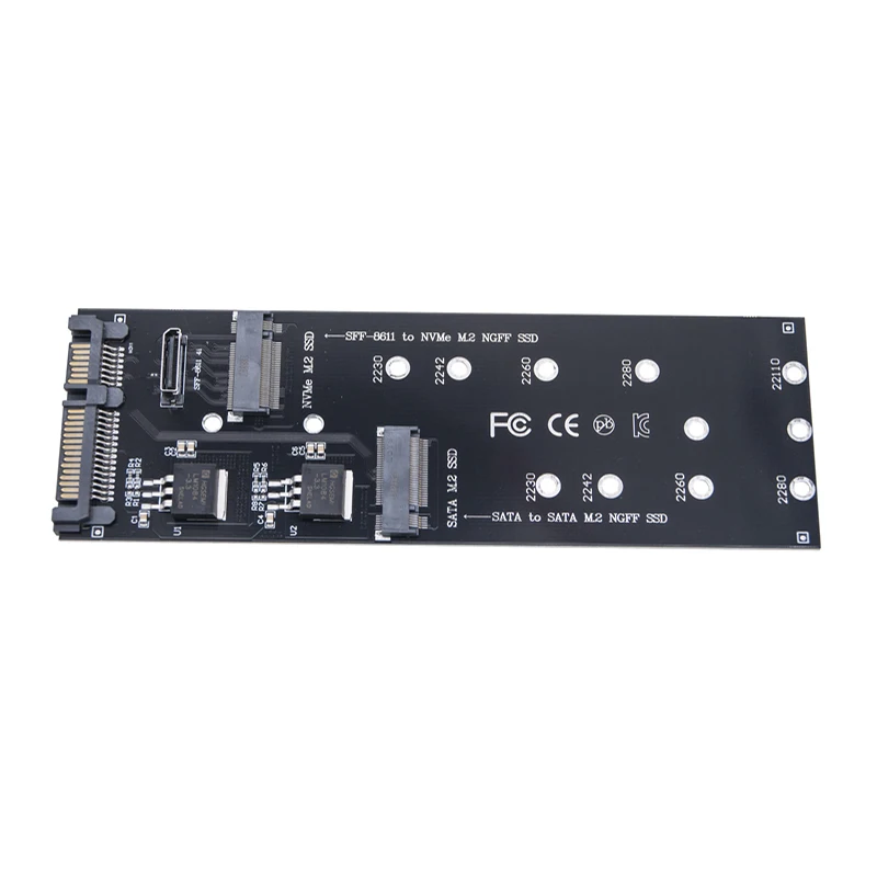 M.2 SATA B-Taste auf SATA + M.2 NVME M-Taste auf SFF-8611 Oculink Riser-Erweiterungskarte SSD-Adapter unterstützt 2230 2242 2260 2280 M2 SSD