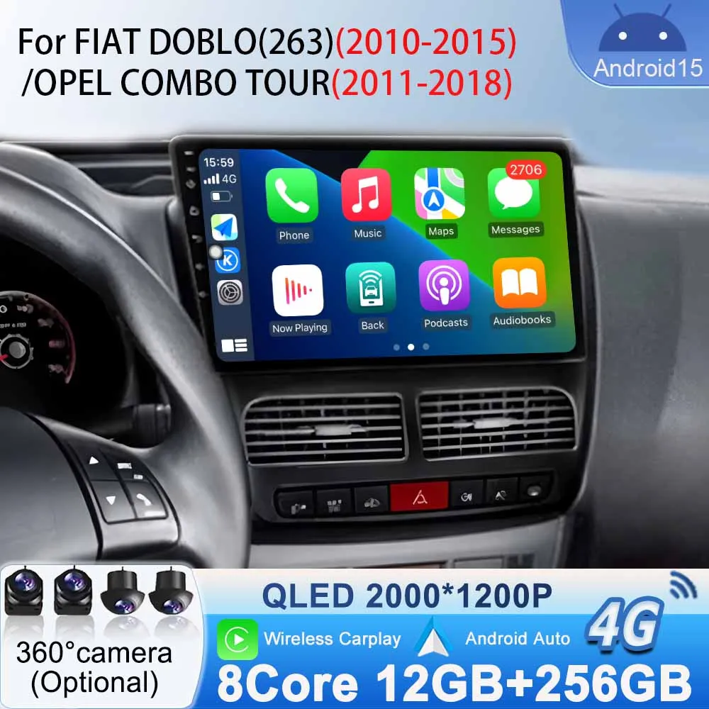 

Android 15 for FIAT DOBLO (263) 2010-2015/OPEL COMBO TOUR 2011 - 2018 Video Carplay Stereo Android Auto GPS Navigation Car Radio