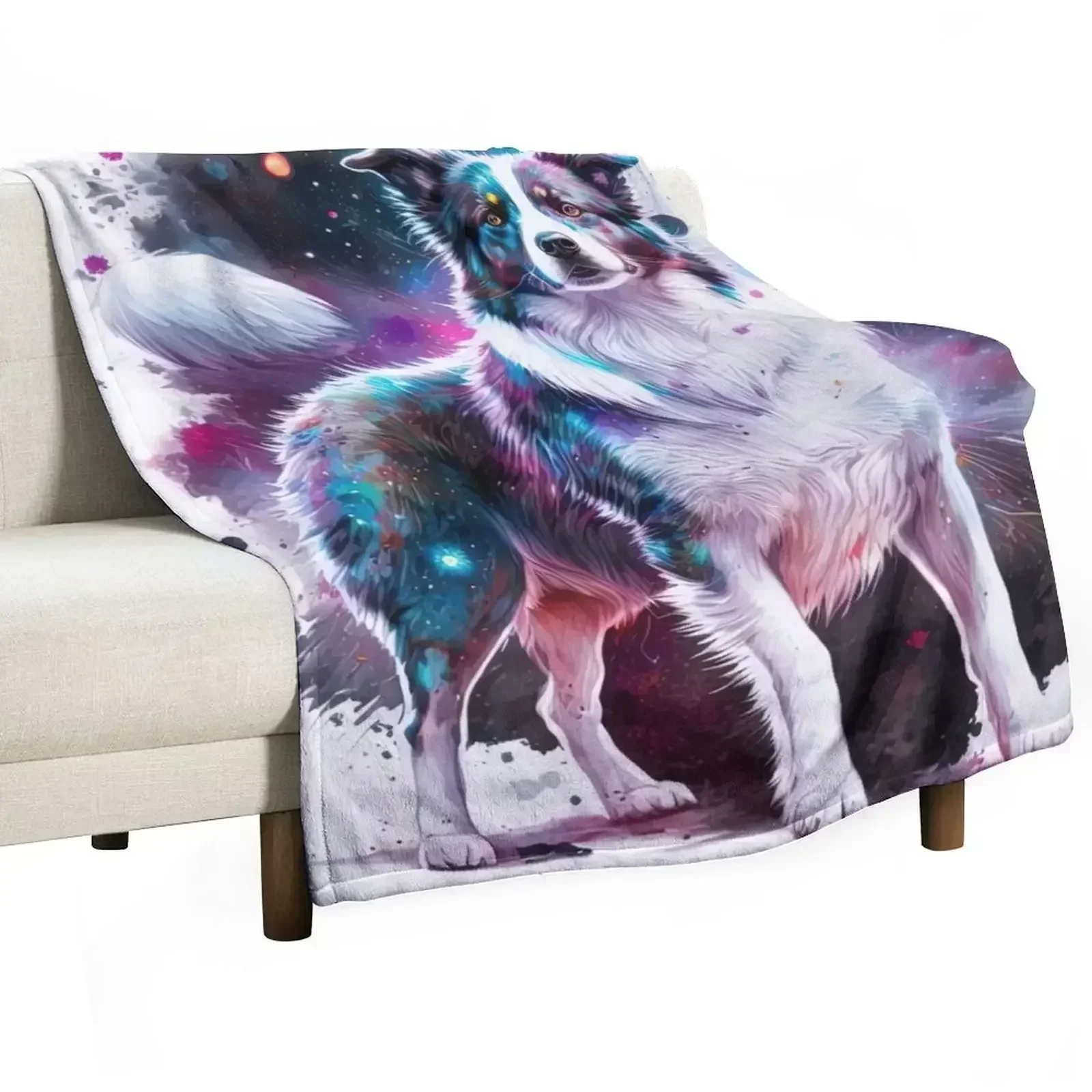 border collie space Throw Blanket Blankets For Sofas Decorative Sofas Sofas Winter beds Plaid Sofa Blankets