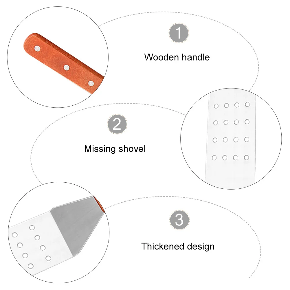 

1pcs Bbq Spatula Stainless Steel Grill Turner Wooden Handle For Steak Fish Pizza Pancake Cooking Kitchen Tool