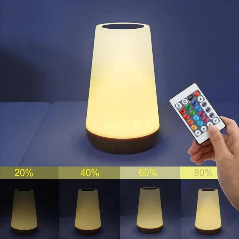 Veilleuse RVB avec télécommande, lampe à intensité tactile, lampe de chevet de table portable, aste par USB, 13 documents, proxy