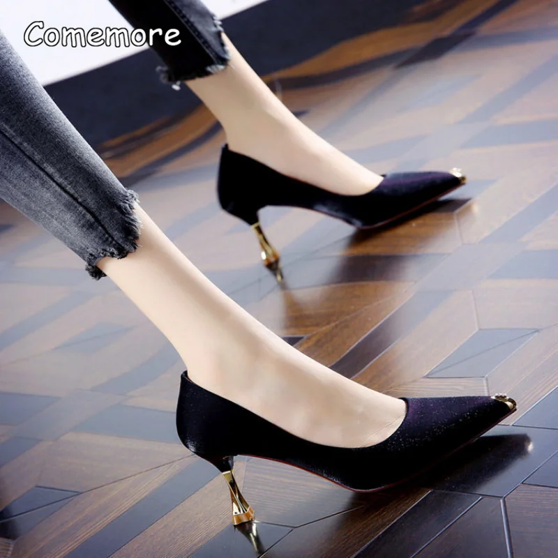 Comemore Women Office Party Pumps Shoes Black Red High Heels Women\'s Pump Stilito Heel Elegant Woman Heeled Shoe Stiletto 7.5cm