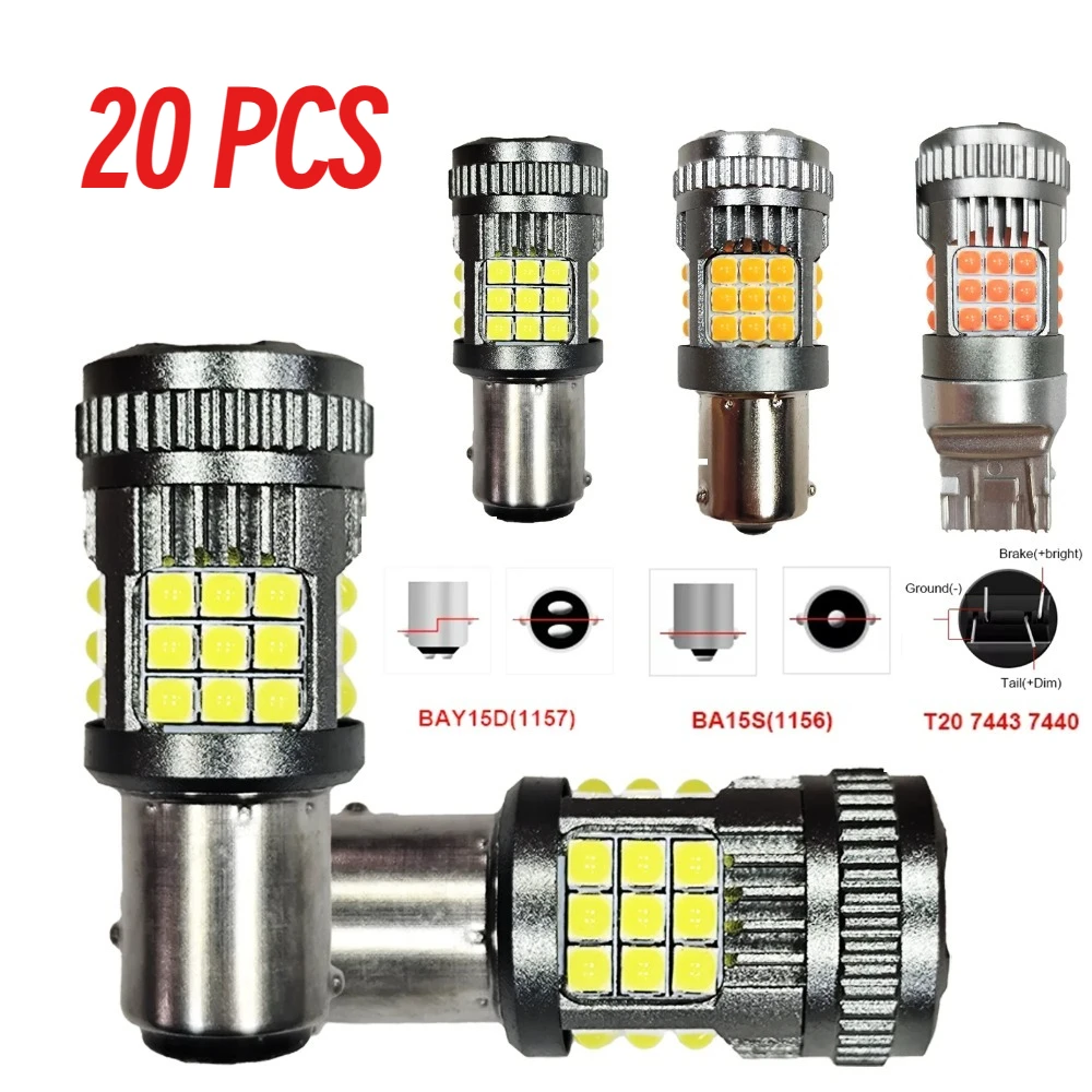 20X Super Bright Car LED Canbus Light 1156 BA15S BAU15S 1157 No Error For Car Reverse Turn Signal Lamp White Amber