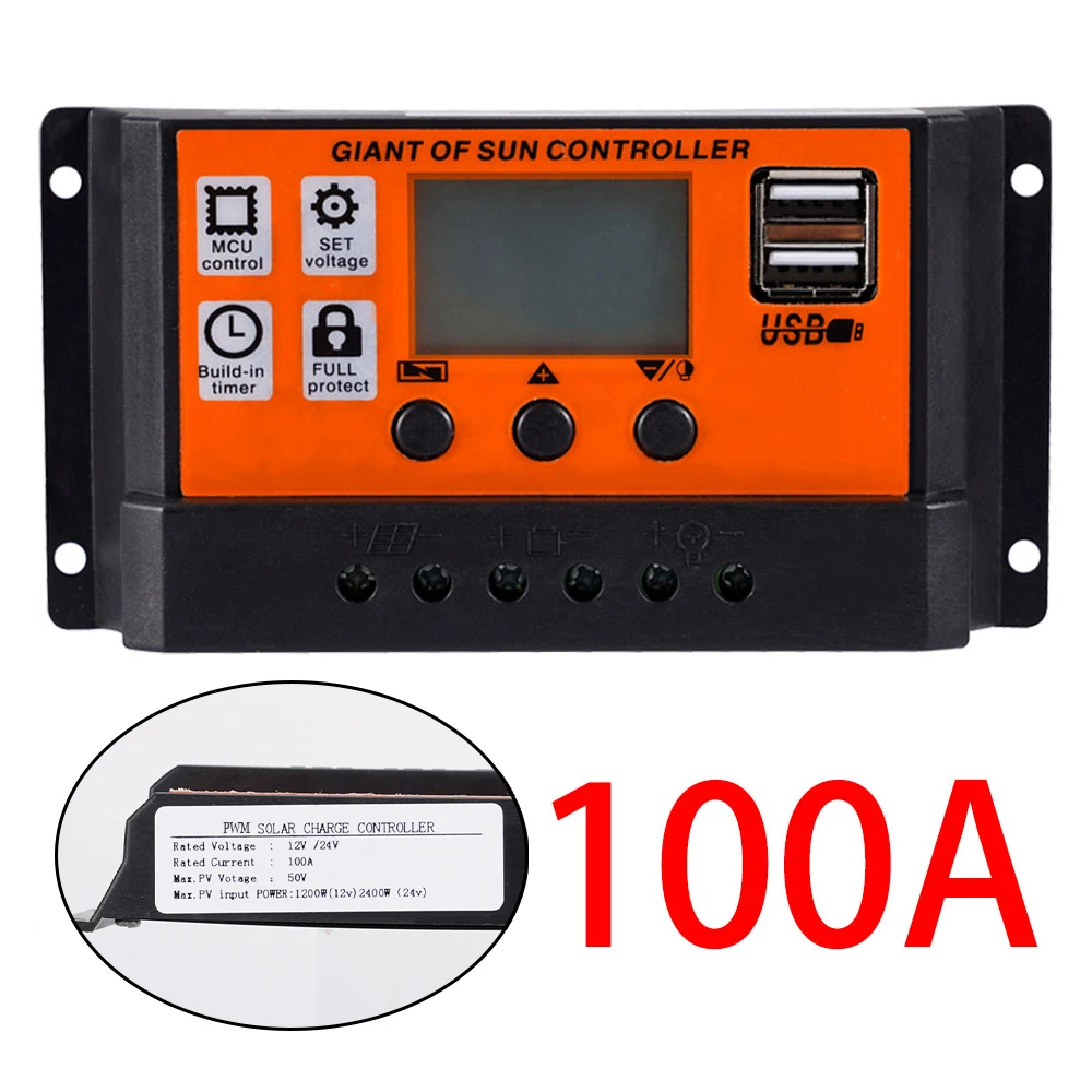 10A/30A/60A/80A/100A MPPT Auto Solar Charge Controller LCD Display Dual USB Output 5V Solar Panel Battery Charge Regulator