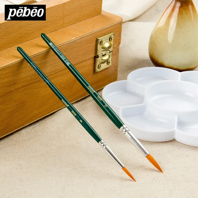 2pcs Pebeo Artist Watercolor Round Pointed Tip Paint Brushes Nylon for Watercolor, Acrylics, Ink, Gouache, Oil, Tempera Green