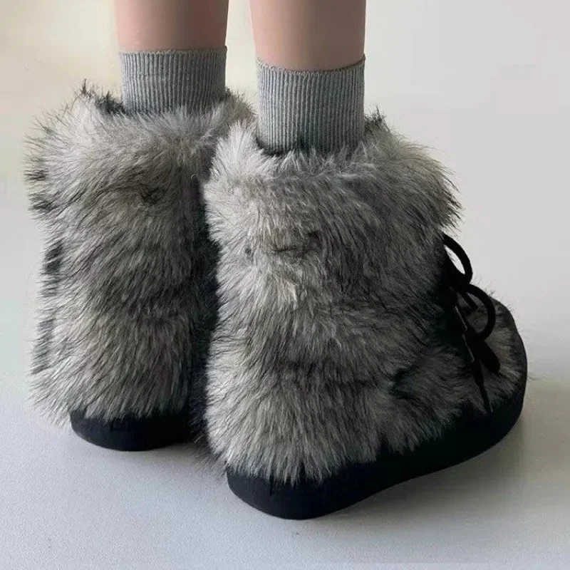 Caviglia piatta con stivali da neve Slip-on punta tonda tacco medio scarpe da donna in vendita 2024 Stivali da donna legati solidi di alta qualità