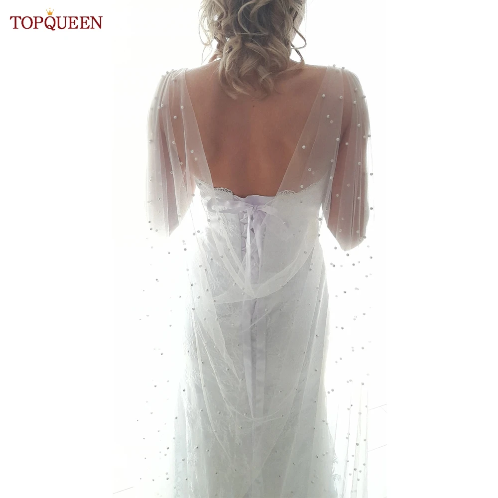 Topqueen G41 Black Bridal Cape Sluier Elegante Bachelor Party Cape Bruids Accessoires Voor Bruiloft Mouwen Witte Cape Voor Vrouwen