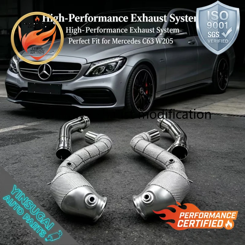 

OEM High-Flow SS304 Downpipe for Mercedes-Benz C63S/C63 AMG W205 4.0T | Performance Downpipe with Heat Shield