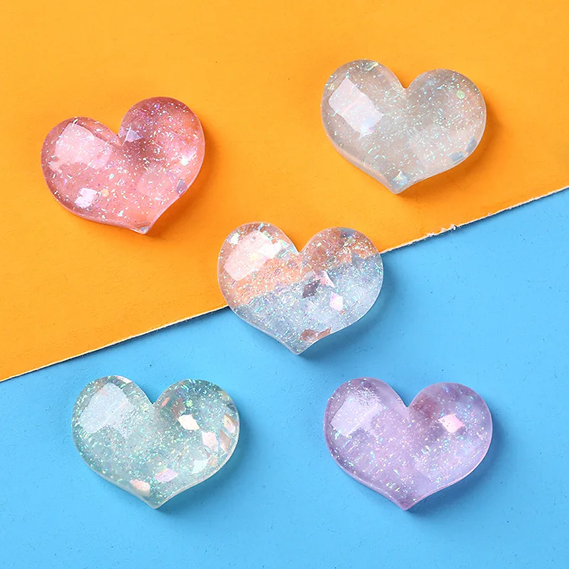 10pcs Kawaii Glitter Resin Mini Heart Diy Jewelry Accessories Flatback Charm Figurine Cabochon Miniature Planar Embellishments