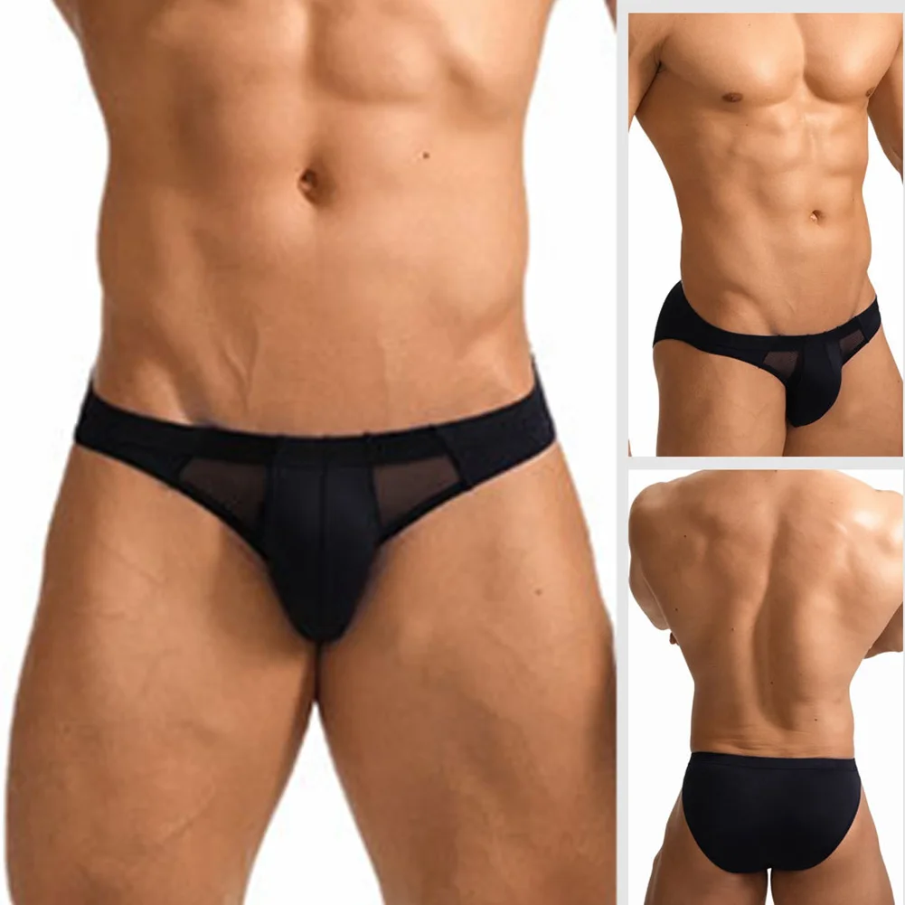 Breathable Men's Low Waist Underwear Briefs in Solid Color Featuring Pouch Design for Lightweight All Day Comfort