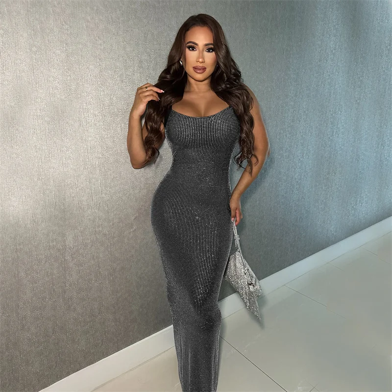 Doyerl Sparkly Diamonds Birthday Dresses Luxury Women Birthday Night Club Mesh Sheer Backless Sheath Party Prom Long Dress Robes