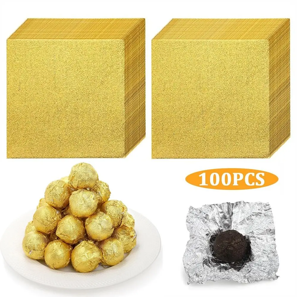 Nuevo Envoltorios de papel de aluminio dorado para dulces, papel de aluminio dorado cuadrado, envoltorios de Chocolate, decoraciones DIY