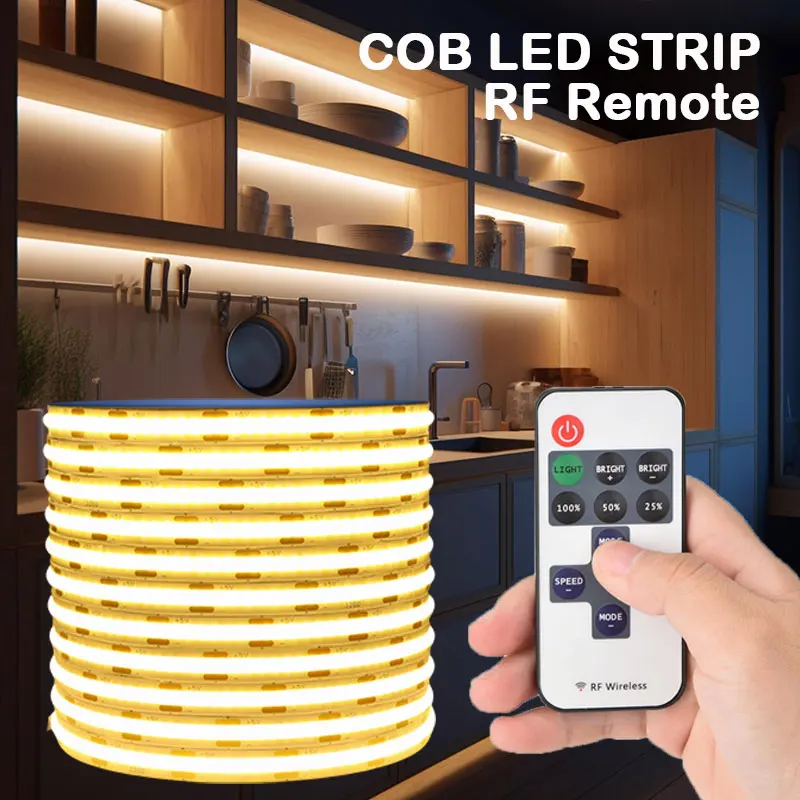 DC 5V USB COB LED Light Strip with RF Remote, Dimmable White Warm White Tape 1/2/3/5M for Under Cabinet Home Decoration