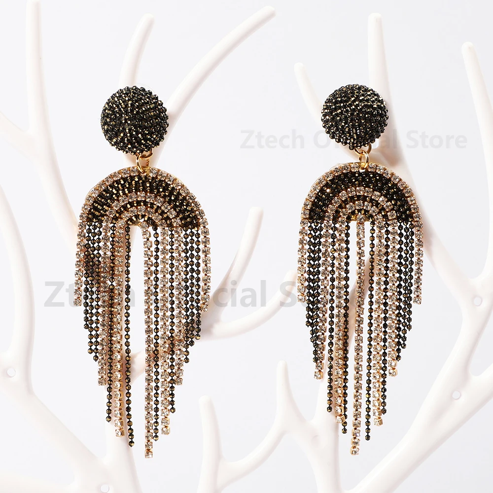 Ztech Beads Earrings For Women Hand-Make Long Link Tassel Korean Fashion Style Trendy Accessories High Quality Vintage Jewelry