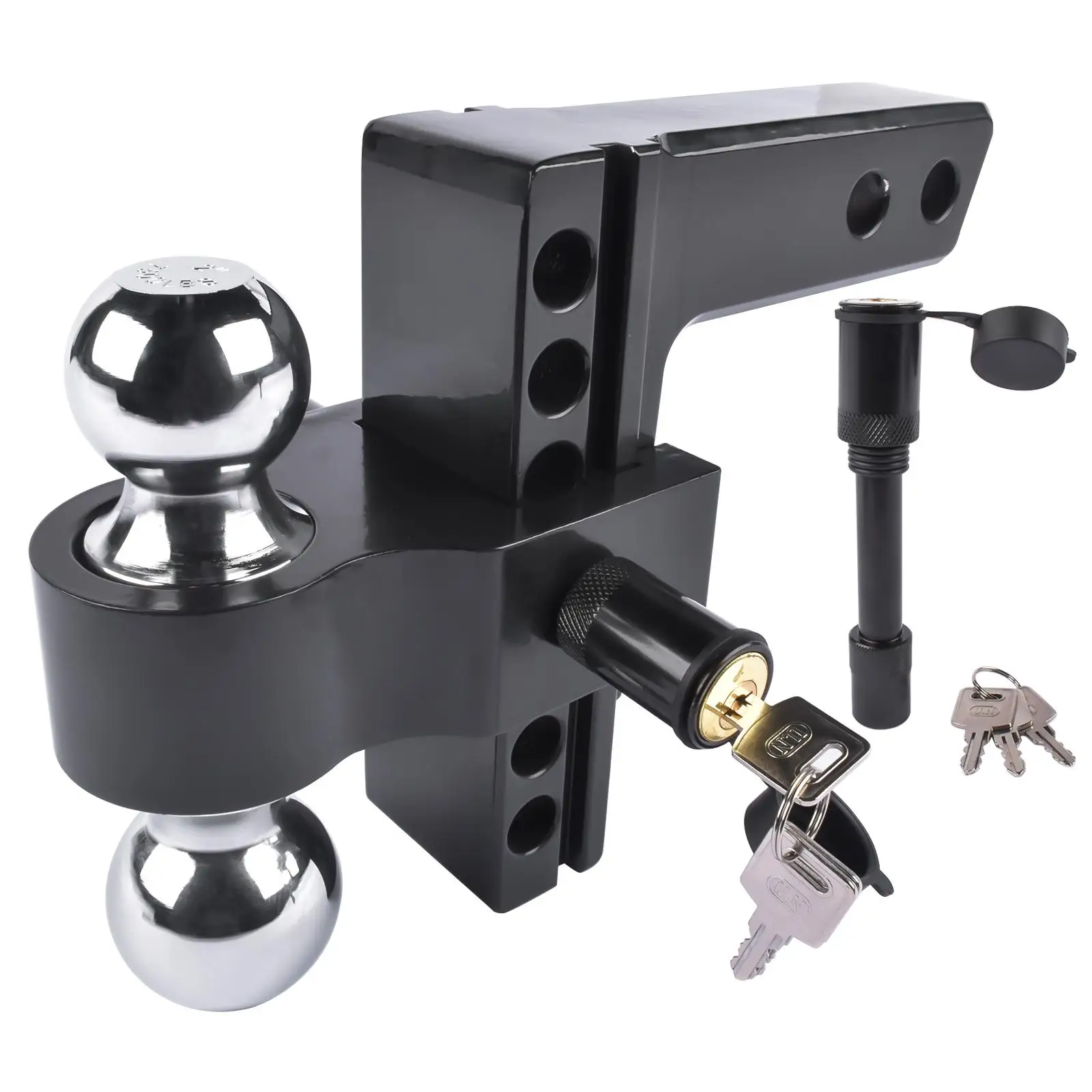 AP03 Black Adjustable Trailer Hitch, Fits 2-Inch Receiver, 6-Inch Drop/Rise Aluminum Drop Hitch -Tow Hitch for Heavy Duty