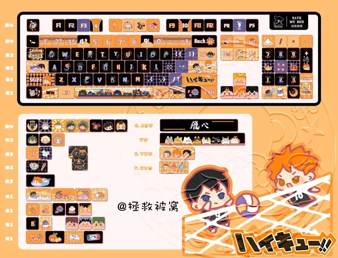 Imagem -06 - Anime Voleibol Juventude Keycaps Conjunto de Teclas Pbt Moa Sublimação Cap Teclado Mecânico para Alice Ansi mx Switch