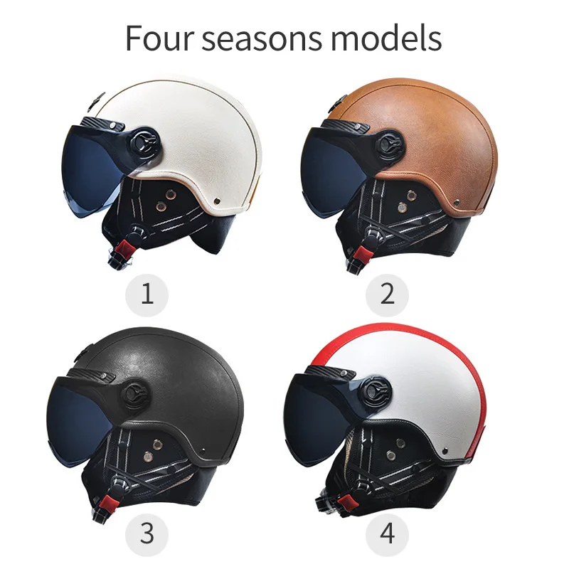 Ad Retro Motorrad helme mit Harley Visier Leder helm für Mann Elektromotor rad Vintage geschützte Motors icherheits kappe – Detail 13
