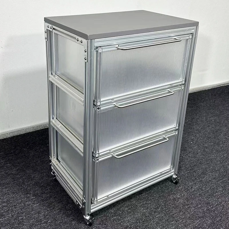 خزانة ملفات من الألومنيوم بسيطة وحديثة للدراسة المنزلية عربة متحركة لخزانة بأدراج زجاجية من Changhong خزانة بجانب السرير #2