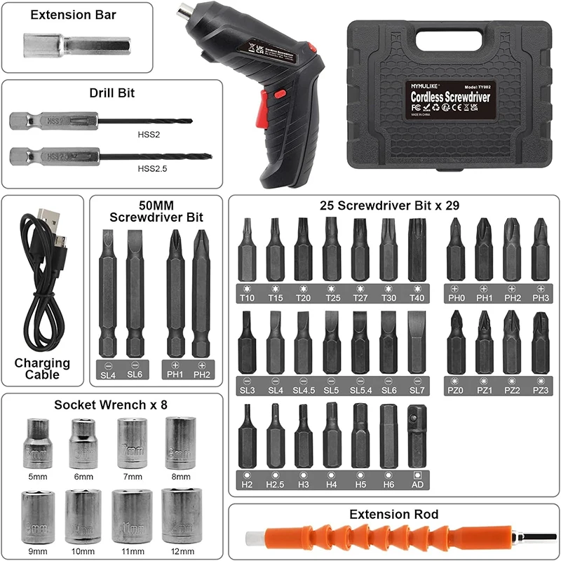 Imagem -05 - Cordless Electric Screwdriver Grupo Chave de Fenda Recarregável Power 3nm Screw Gun Carregamento Usb 3.6v 47 Pcs Acessórios