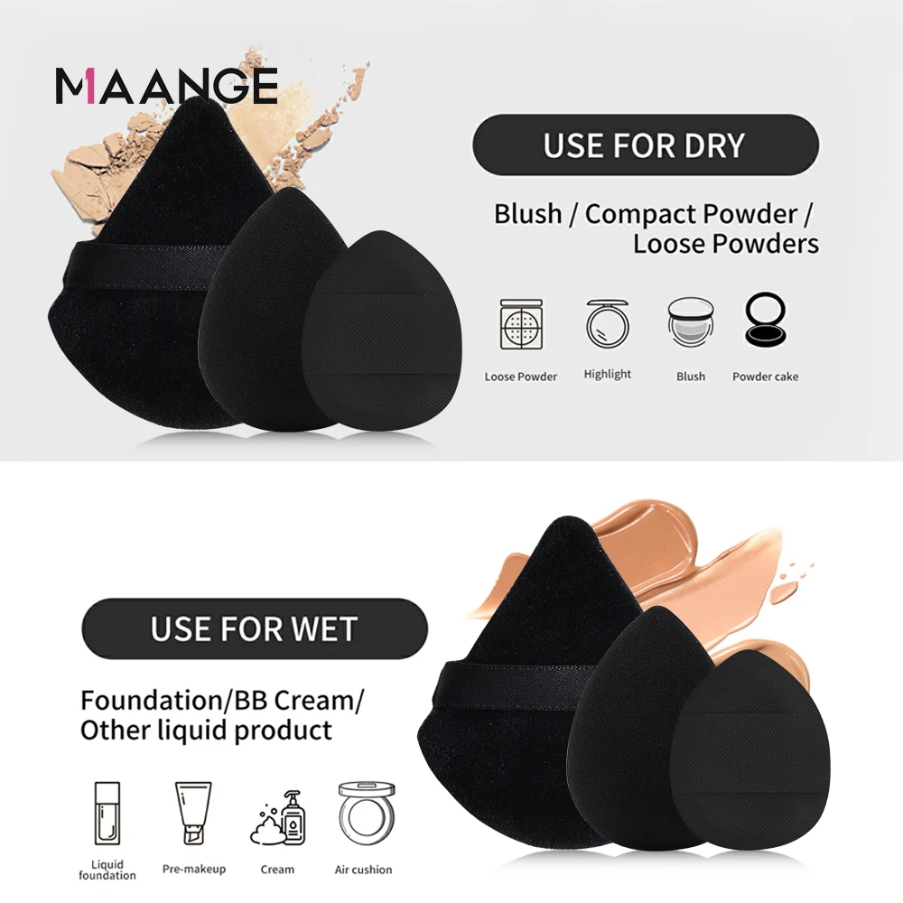 MAANGE-Éponges de maquillage noires, 12 pièces, pour différents besoins de maquillage, sec et support, outil de beauté