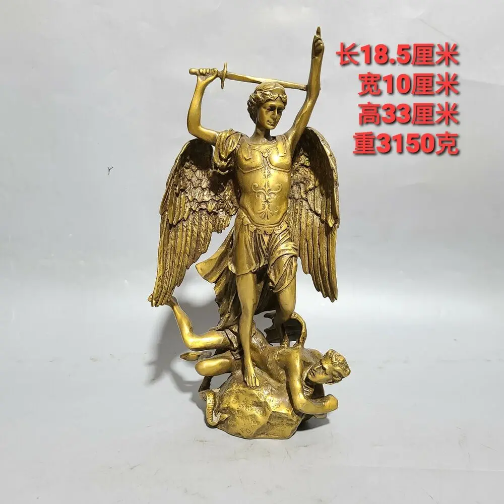 33 cm Chinese Brass winged man Statue old Bronze man Statue sculpture