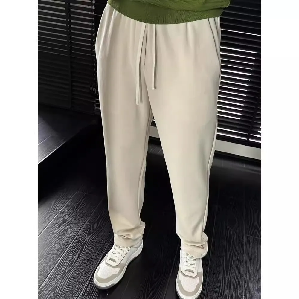 

Spring 2025 Men's Casual Sports Pants High Quali Drapey Wide Leg Straight Cut Loose Lightweight Simple Long Trousers