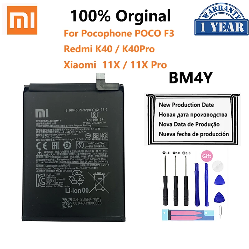 

100% Original BM4Y 4520mAh Battery For Xiaomi 11X Redmi K40 Pro K40Pro Pocophone Poco F3 Phone Replacement Batteries Bateria