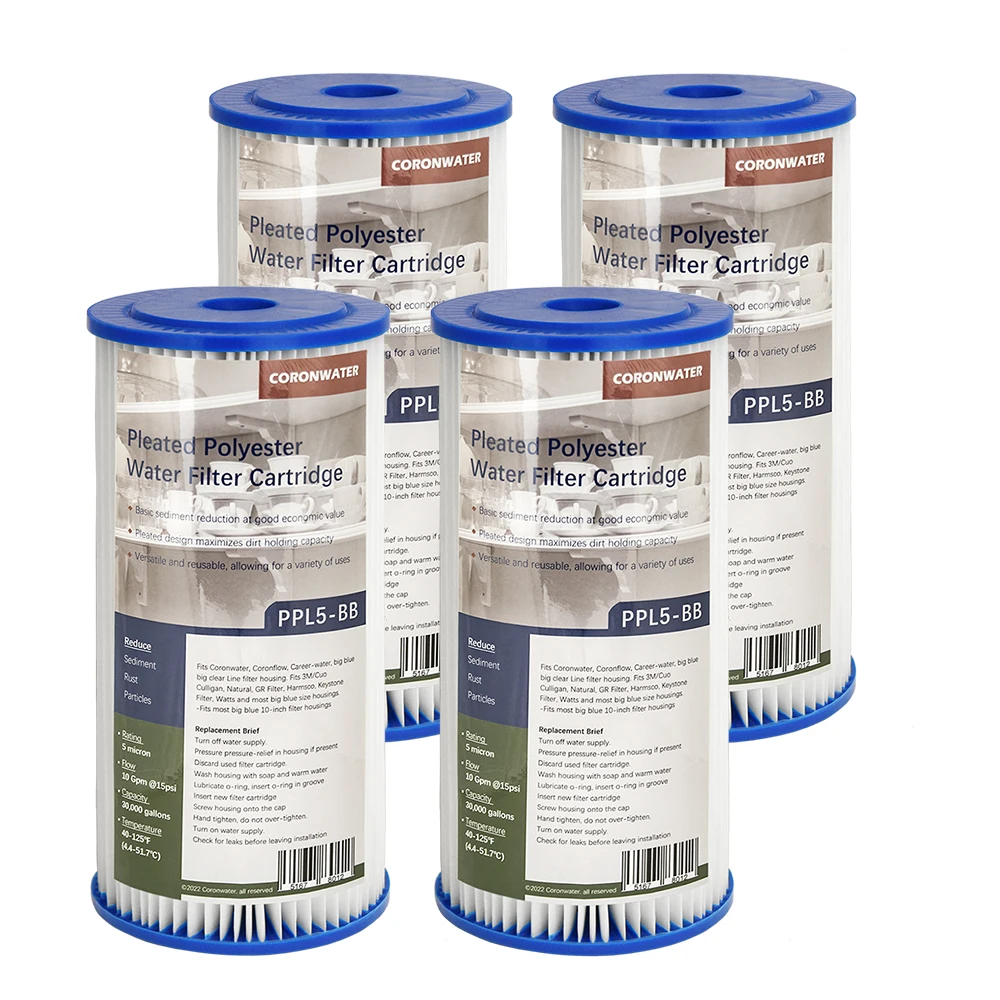 

Coronwater 4,5 "X 10" плиссированный полиэстеровый картридж для фильтрации воды для фильтрации осадов всего дома, 4 упаковки