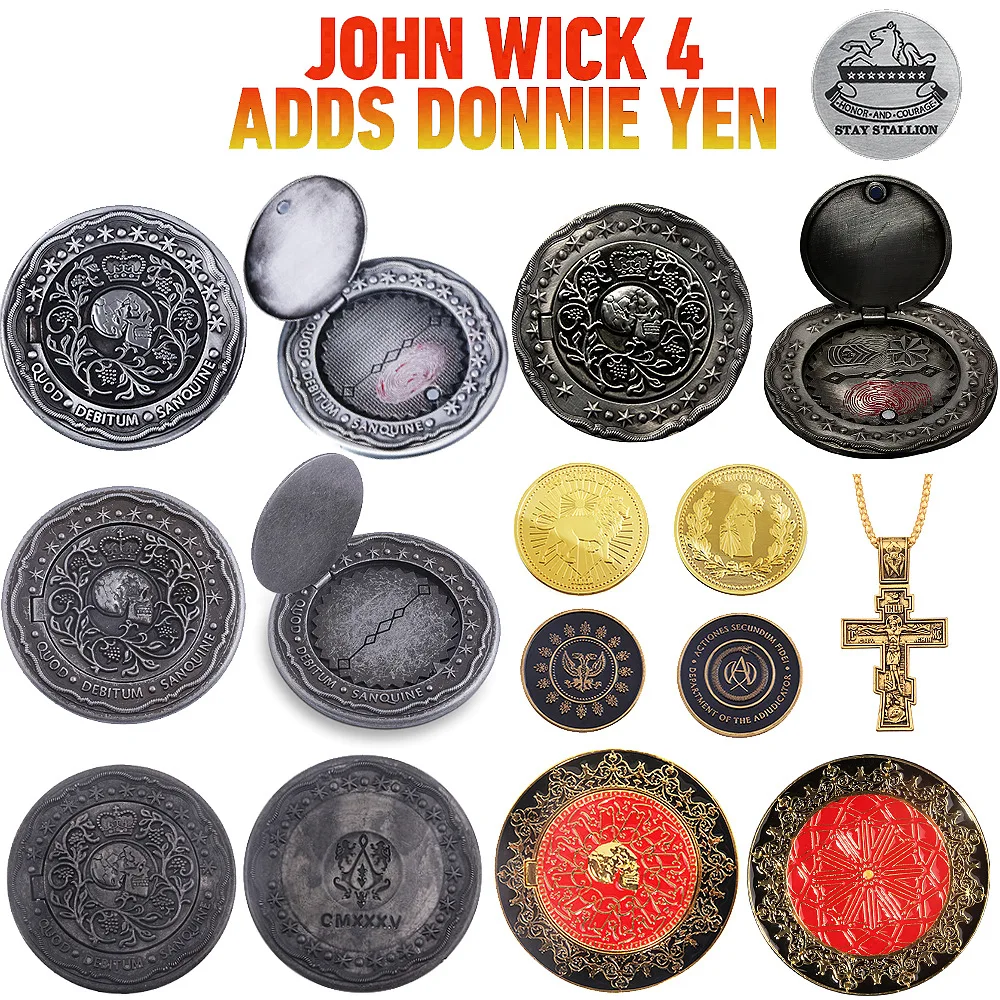 Película John Wick puede monedas John Wick asesino contrato de sangre juramento de sangre con monedas de huellas dactilares para mujeres hombres Fans joyería regalos