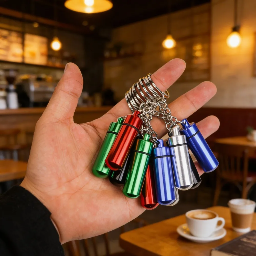 

Multi Color Aluminum Alloy Pill Box Waterproof Mini Pill Bottle Keychain Portable Storage Case For Outdoor Daily Use