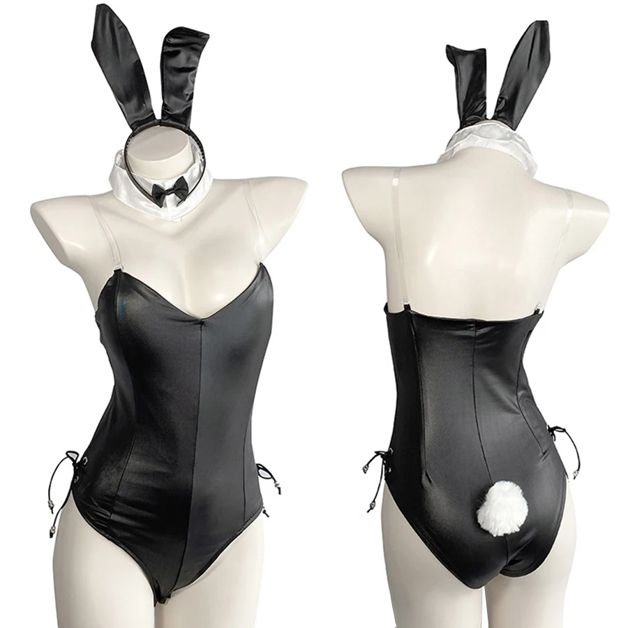 Lencería Sexy de piel sintética para mujer, mono de conejo bonito, traje de Cosplay, mono de conejito Kawaii, disfraces sexys