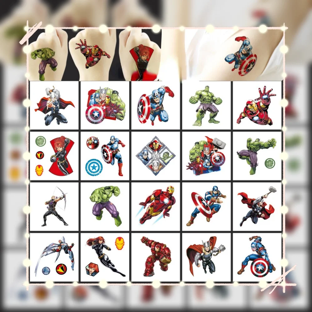 20 قطعة من ملصقات الوشم Avengers The Hulk Iron Man للأطفال، مجموعة ملصقات جلدية لطيفة للكمبيوتر المحمول