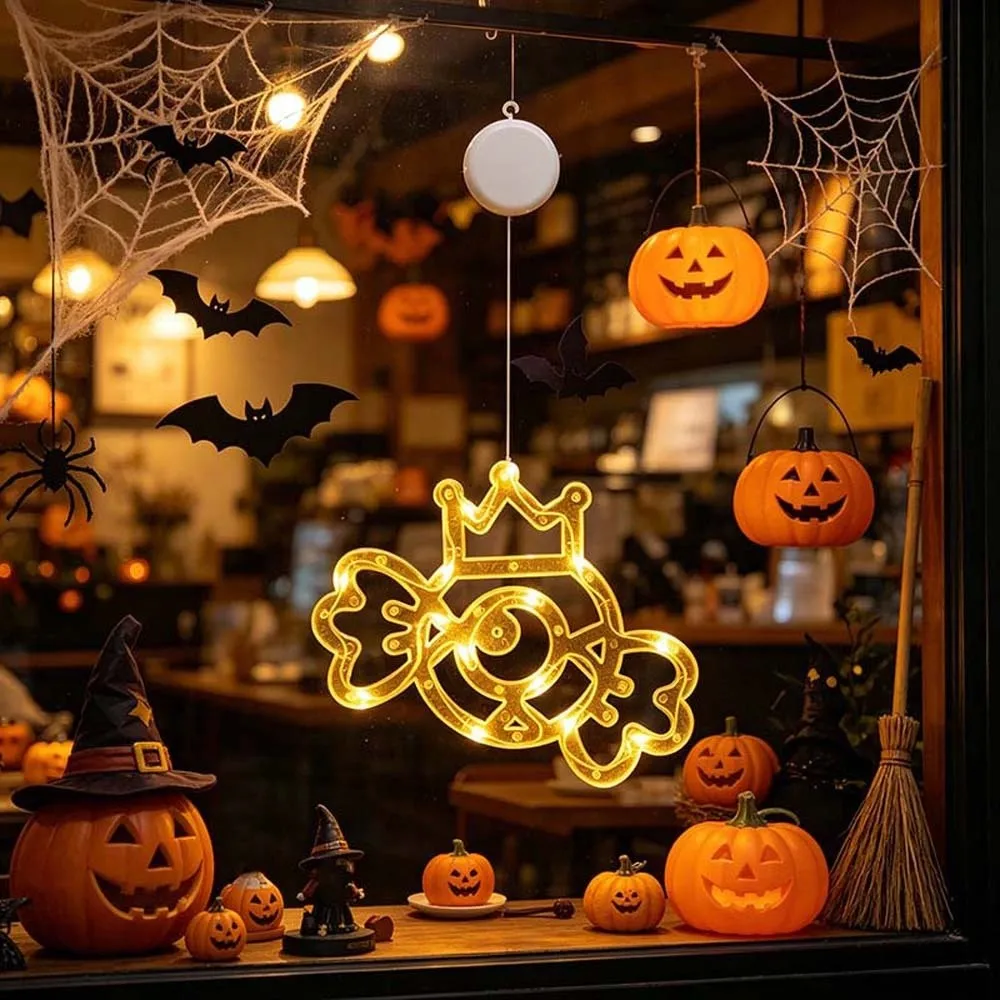 Battery-operated Halloween Suction Lights Plastic Transparent Window Silhouette Lamp Waterproof Removable LED Glass Pendant Shop