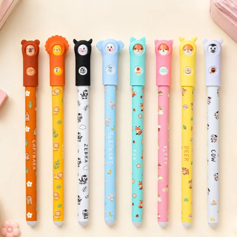 8 Colors Rotate Face-changing Pen Animal Style Erasable Gel Pens with 8 Colors Ink Lovely Draw Pens for School Class Party Gift